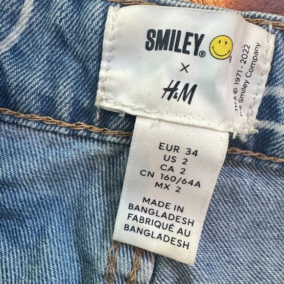 H&M x SMILEY Wide Leg Denim Jeans with Smiley Faces Size 2 - Picture 6 of 11